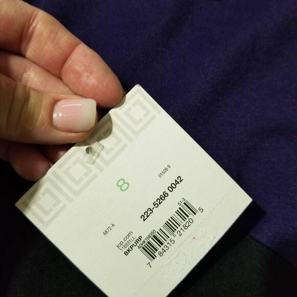 Liz Claiborne Purple Black Color Block Cap Sleeve Business Casual Sheath Dress - Picture 9 of 11